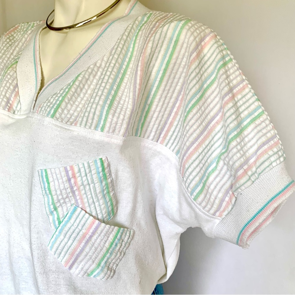 v i n t a g e :: Pastel Seersucker Cape Cod Slouchy Granny Top - Picture 4 of 12